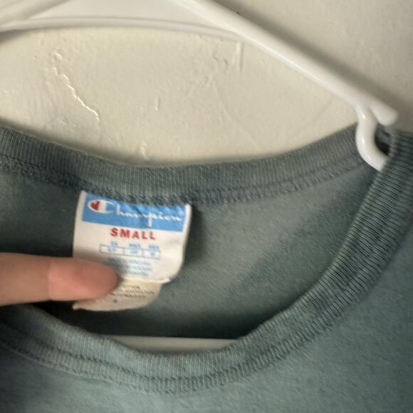 Champion Shirt Mens Small Green Chenille Patch Logo Short Sleeve Casual Tee - Picture 3 of 7